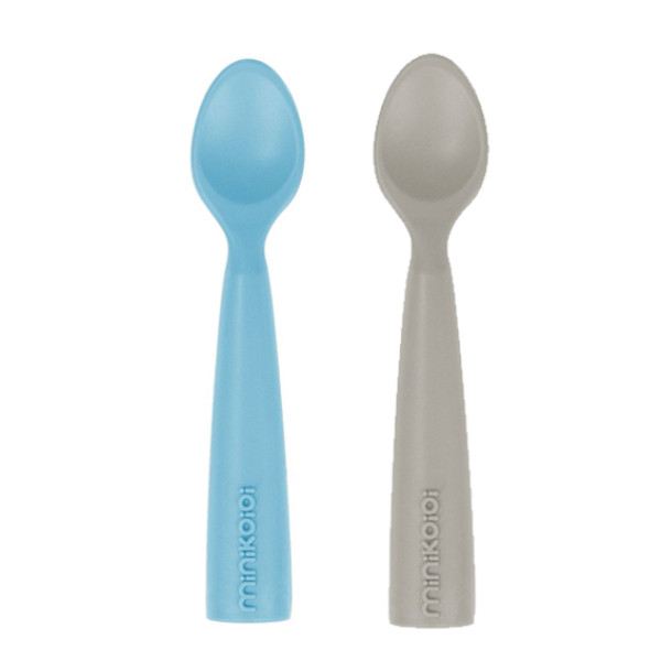 Minikoioi Colheres em Silicone Mineral Blue/Powder Grey