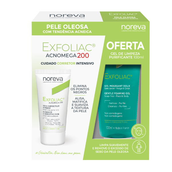 Noreva Exfoliac Acnoméga 200 Cuidado Corretor Intensivo 30ml + Oferta Gel  de Limpeza Purificante 100ml